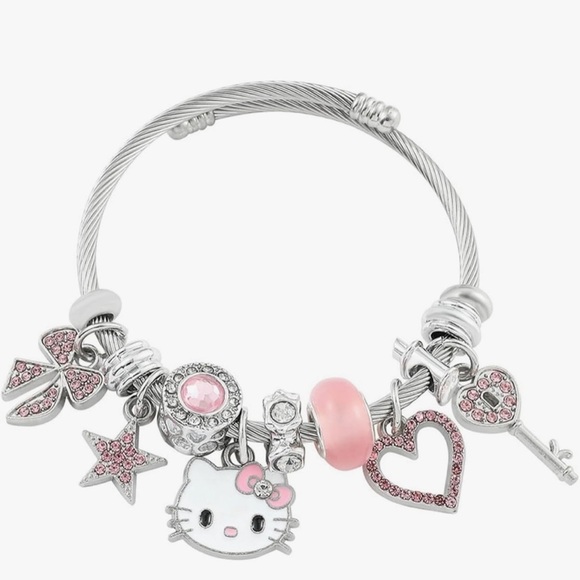 Hello Kitty Pandora style bracelet with pink hello kitty charms - Picture 1 of 4